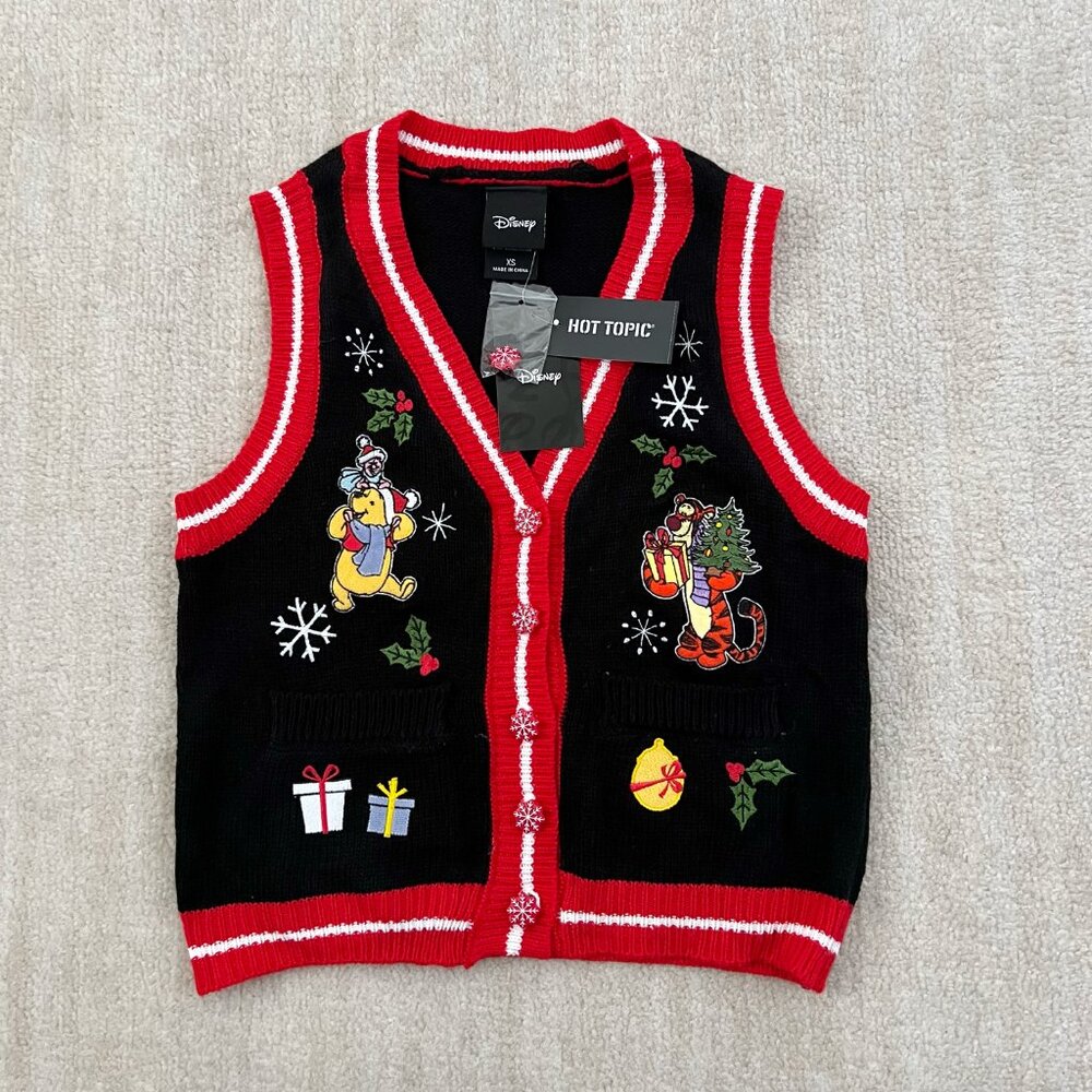 NWT Disney Hot Topic Ugly Christmas Pooh Bear Sweater Vest XS